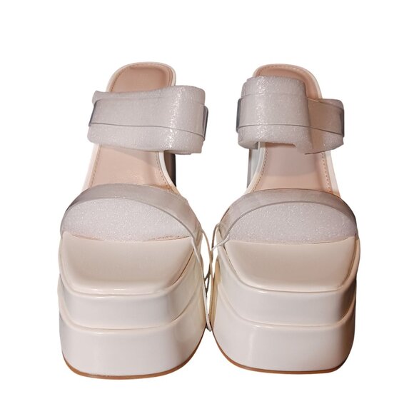 NEW Forever 21 Clear-Vamp Stacked Platform Heels in White/Ivory, 7.5 Sandals - Picture 5 of 12